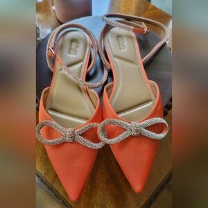 Orange Flats with Silver Bow by Bibilou